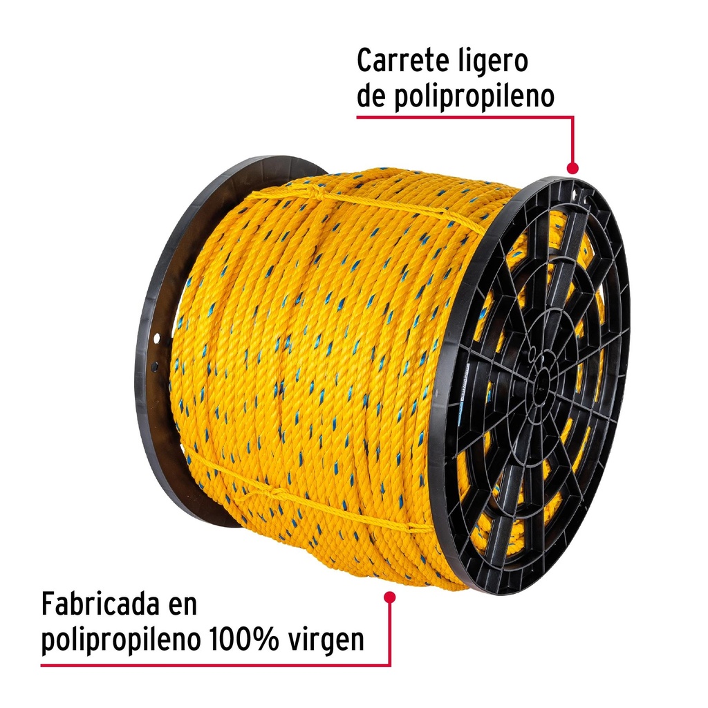 Kilo de cuerda amarilla de polipropileno 13 mm, rollo 30 kg