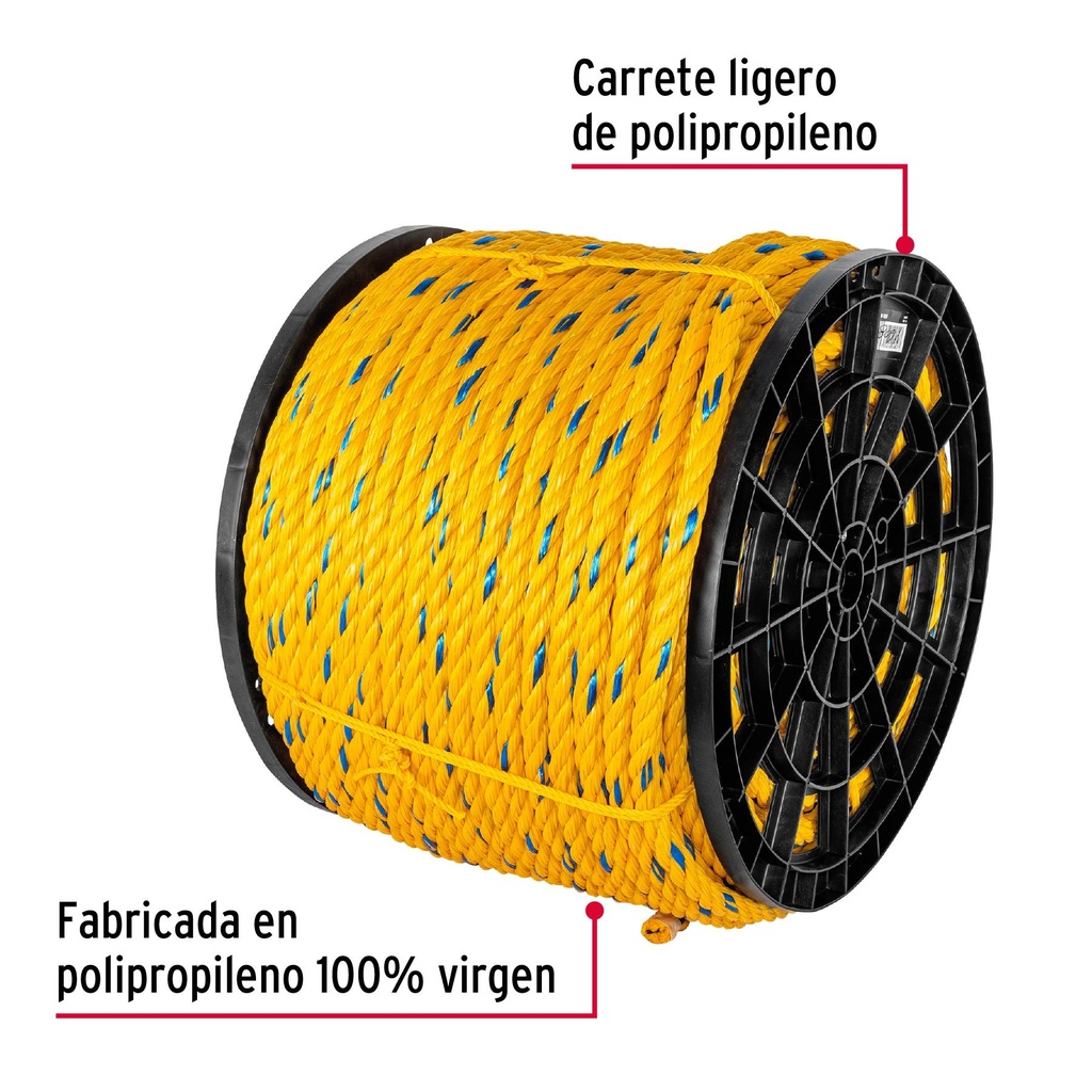 Kilo de cuerda amarilla de polipropileno 19 mm, rollo 30 kg