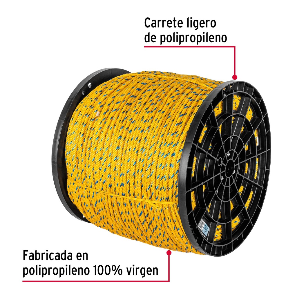 Kilo de cuerda amarilla de polipropileno 6 mm, rollo 20 kg