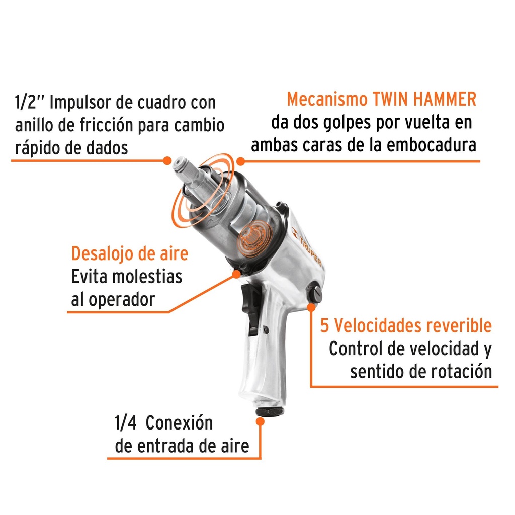 Kit de llave de impacto 1/2' ind. con estuche plástico