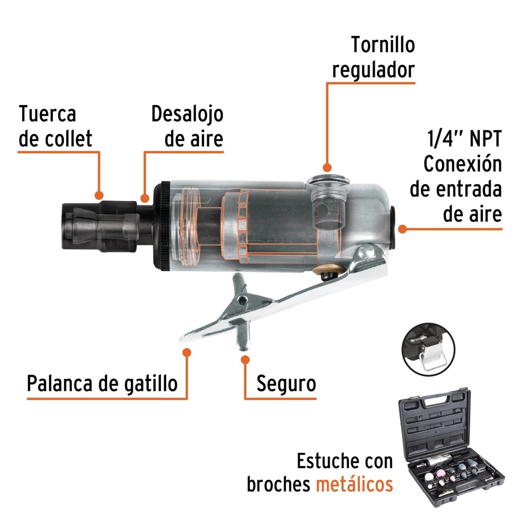 Kit de mini esmeriladora 1/4' con estuche plástico, Truper