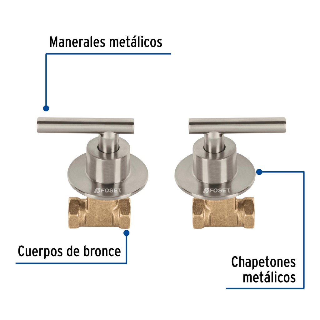 Juego manerales palanca, roscables p/regadera, satín, Foset