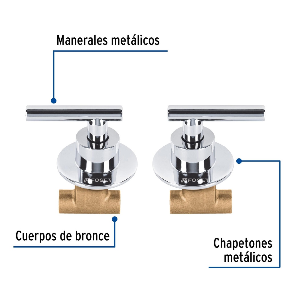 Juego manerales palanca, soldables p/regadera, cromo, Foset