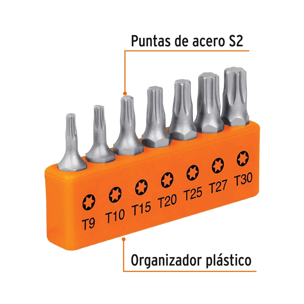 Juego de 7 puntas torx combinadas largo 1', Truper Expert