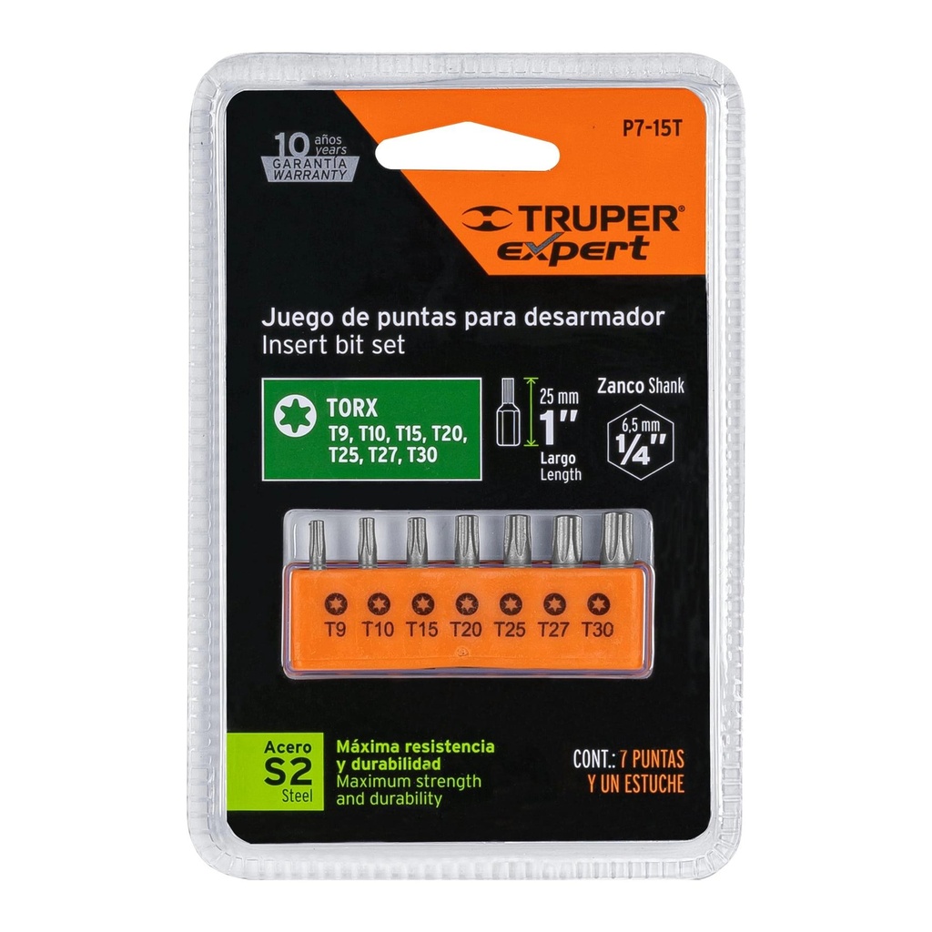 Juego de 7 puntas torx combinadas largo 1', Truper Expert