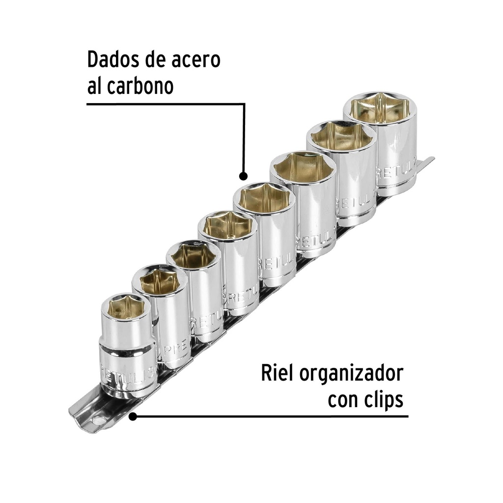 Juego de 8 dados cuadro 1/2' mm, Pretul