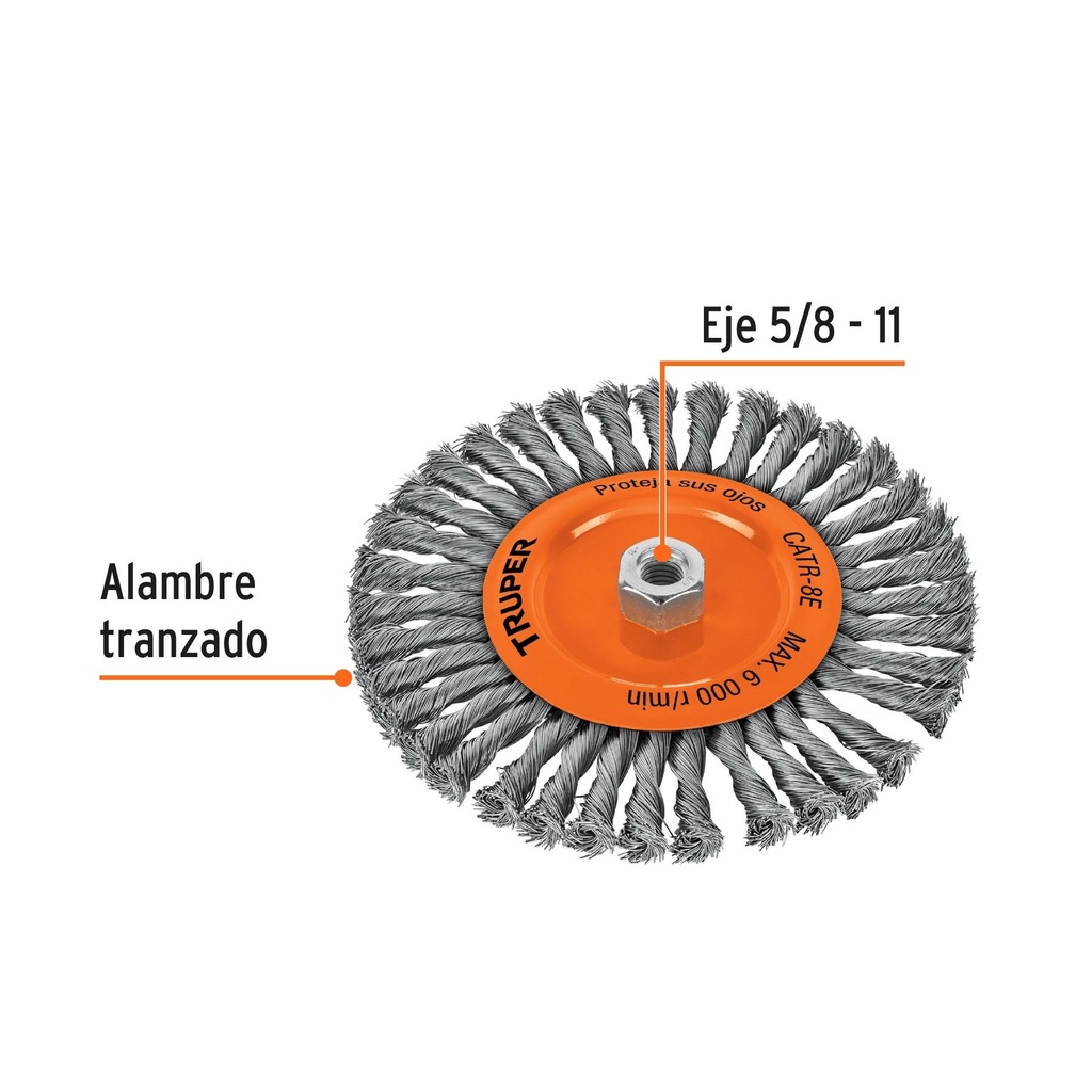 Carda circular 8' alambre trenzado, eje 5/8'-11, Truper