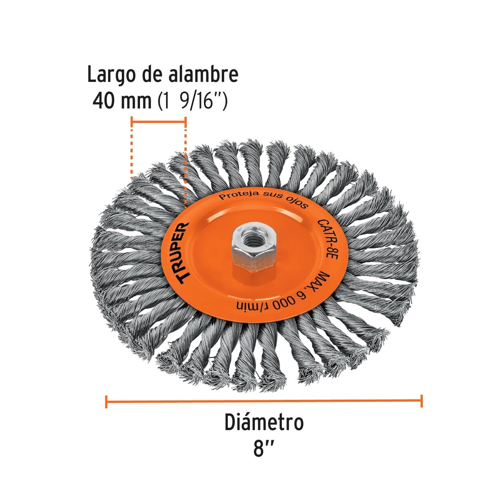 Carda circular 8' alambre trenzado, eje 5/8'-11, Truper