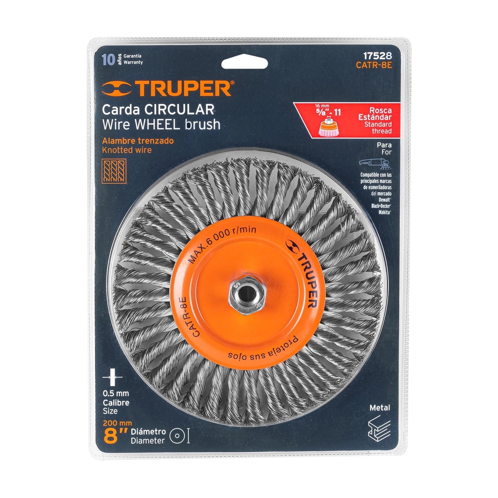 Carda circular 8' alambre trenzado, eje 5/8'-11, Truper