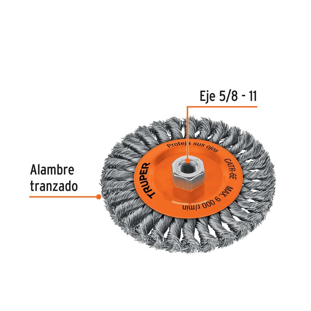 Carda circular 6' alambre trenzado, eje 5/8'-11, Truper