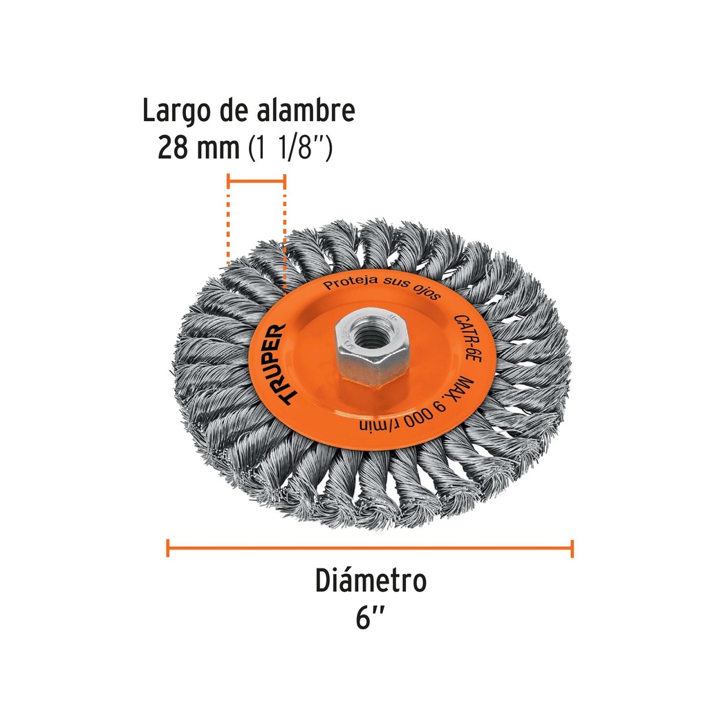 Carda circular 6' alambre trenzado, eje 5/8'-11, Truper