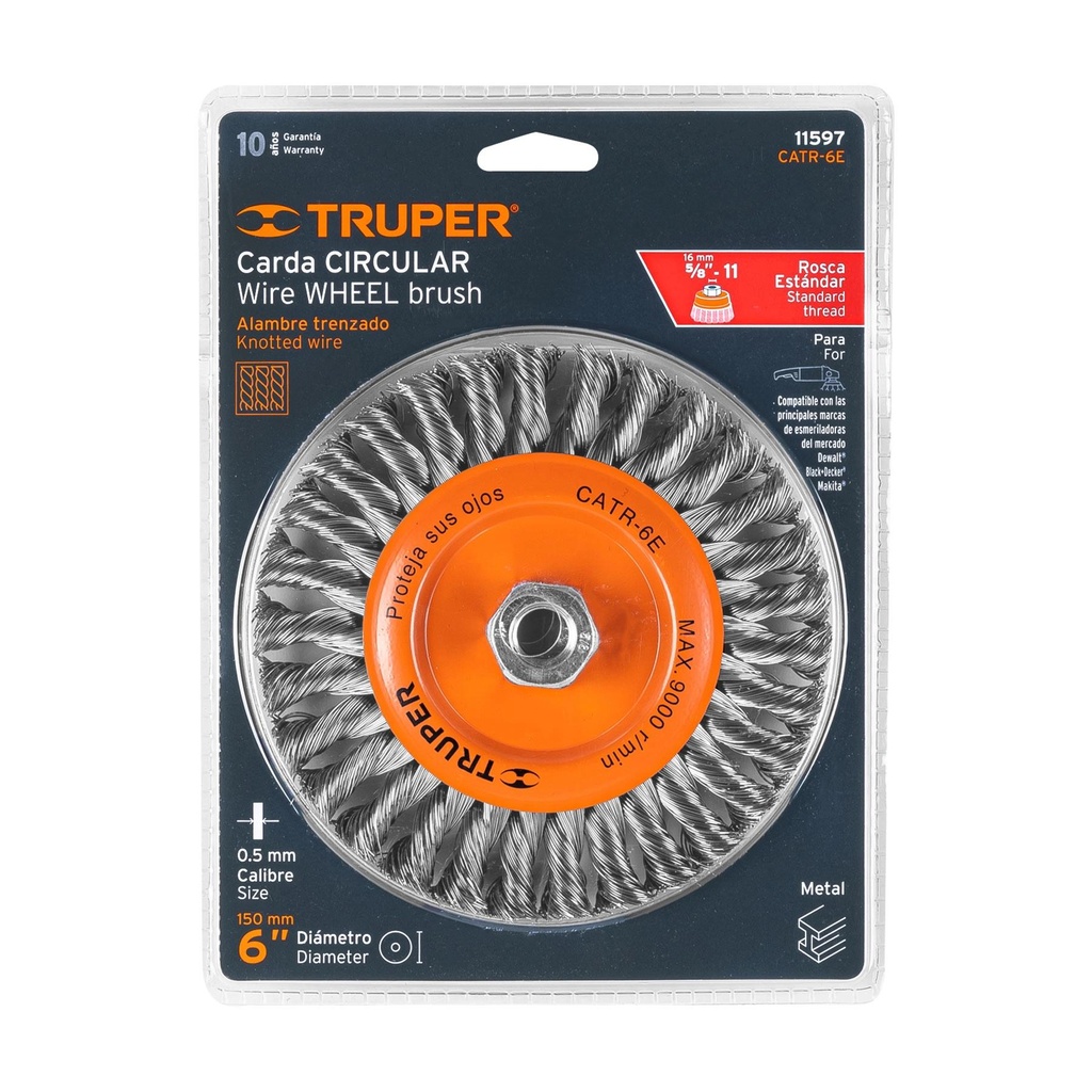 Carda circular 6' alambre trenzado, eje 5/8'-11, Truper