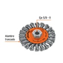 Carda circular 4' alambre trenzado, eje 5/8'-11, Truper