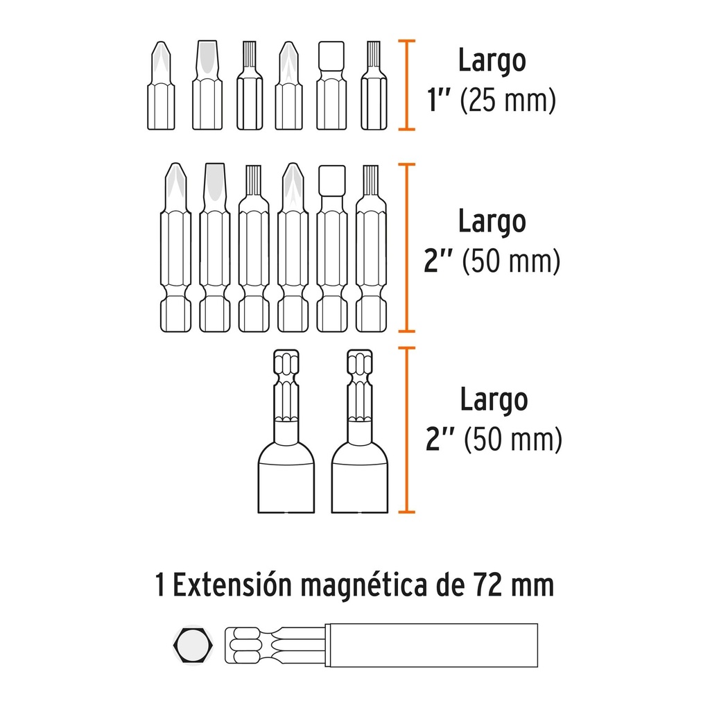 Juego de 47 puntas mixtas largos 1' y 2' en estuche, Expert