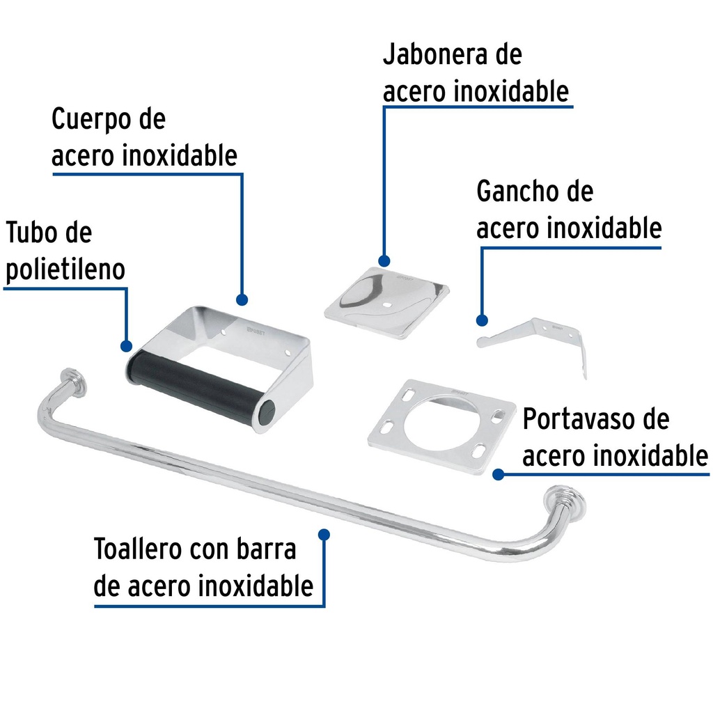 Juego de 5 accesorios para baño de acero inoxidable, Basic