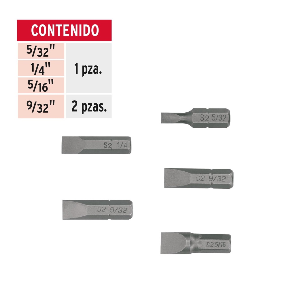 Juego de 5 puntas planas combinadas largo 1', Truper Expert