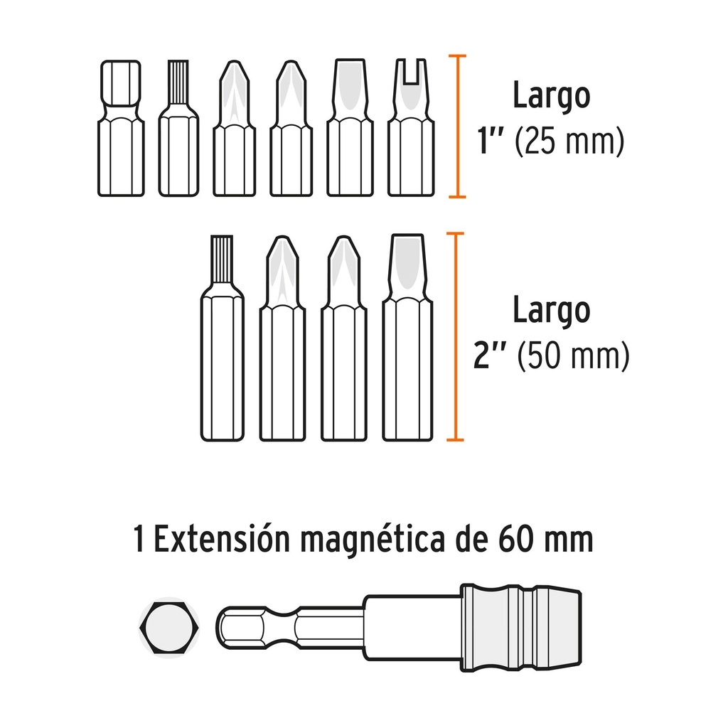 Juego de 58 puntas mixtas largo 1' estuche plástico, Expert