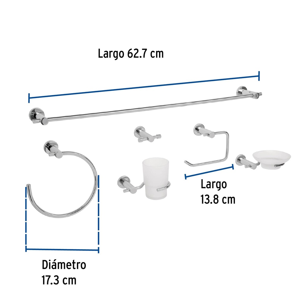 Juego de 6 accesorios para baño acabado cromo, Foset Element