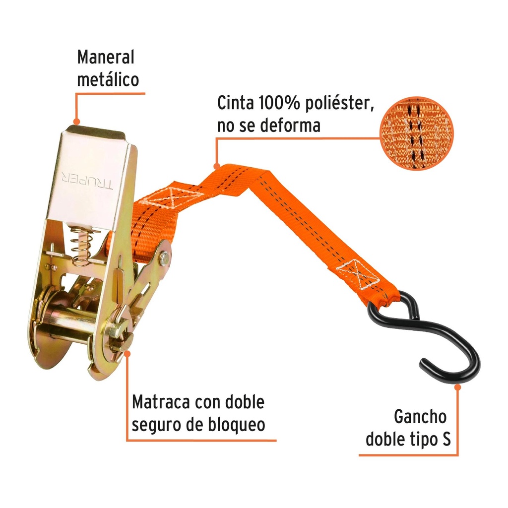 Juego de 2 sujetadores con matraca carga máxima 675 kg