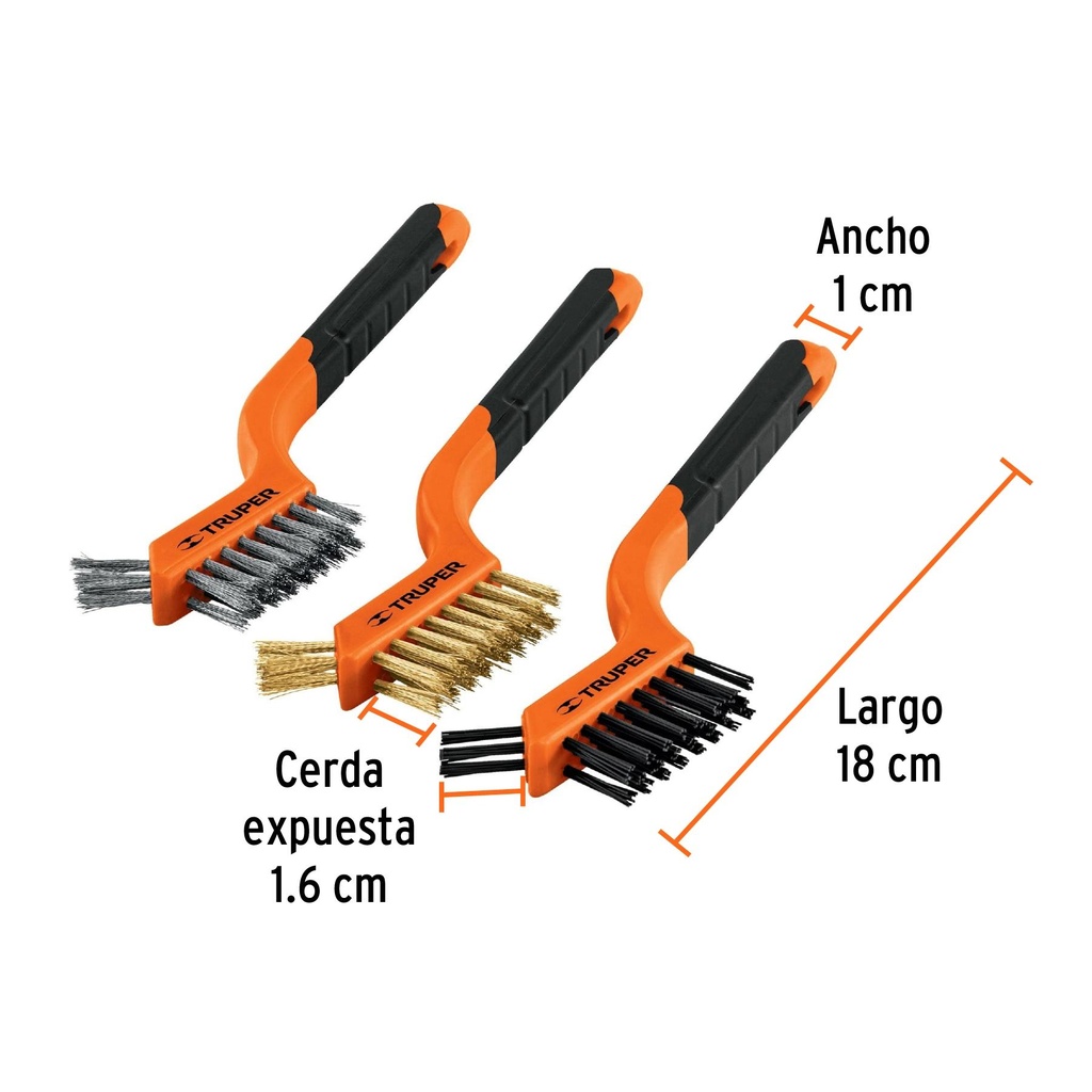 Juego de 3 mini cepillos de alambre 28 pinceles, Truper