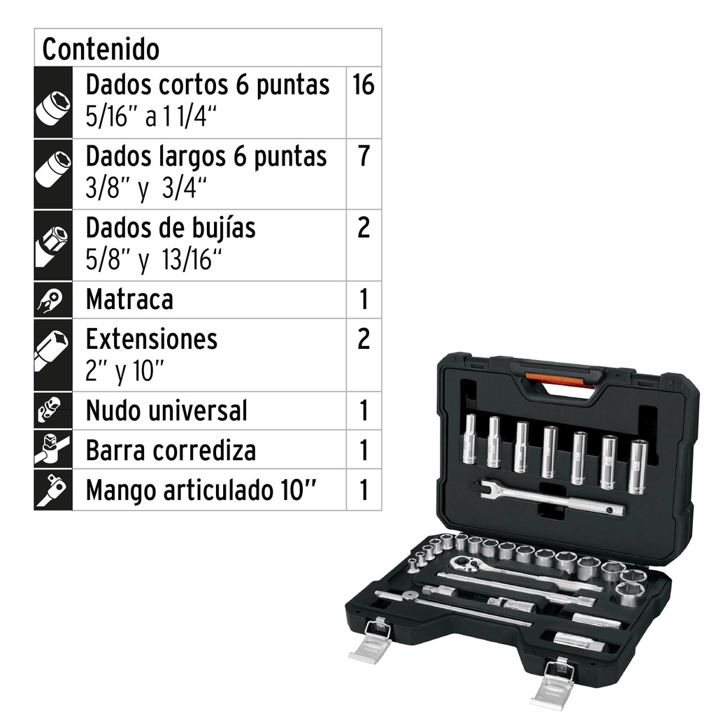 Juego de 31 herramientas cuadro 1/2' std para mecánico