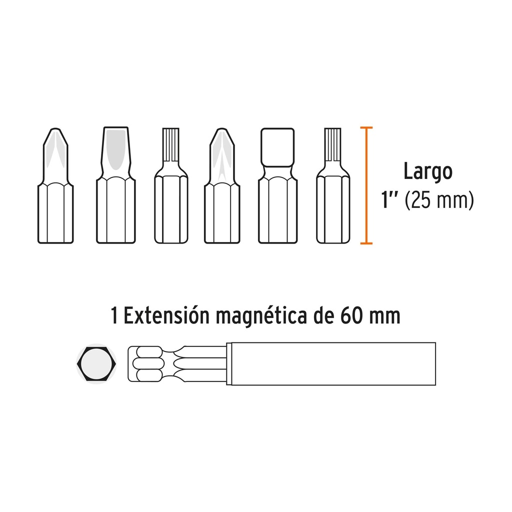 Juego de 31 puntas mixtas largo 1' estuche plástico, Expert