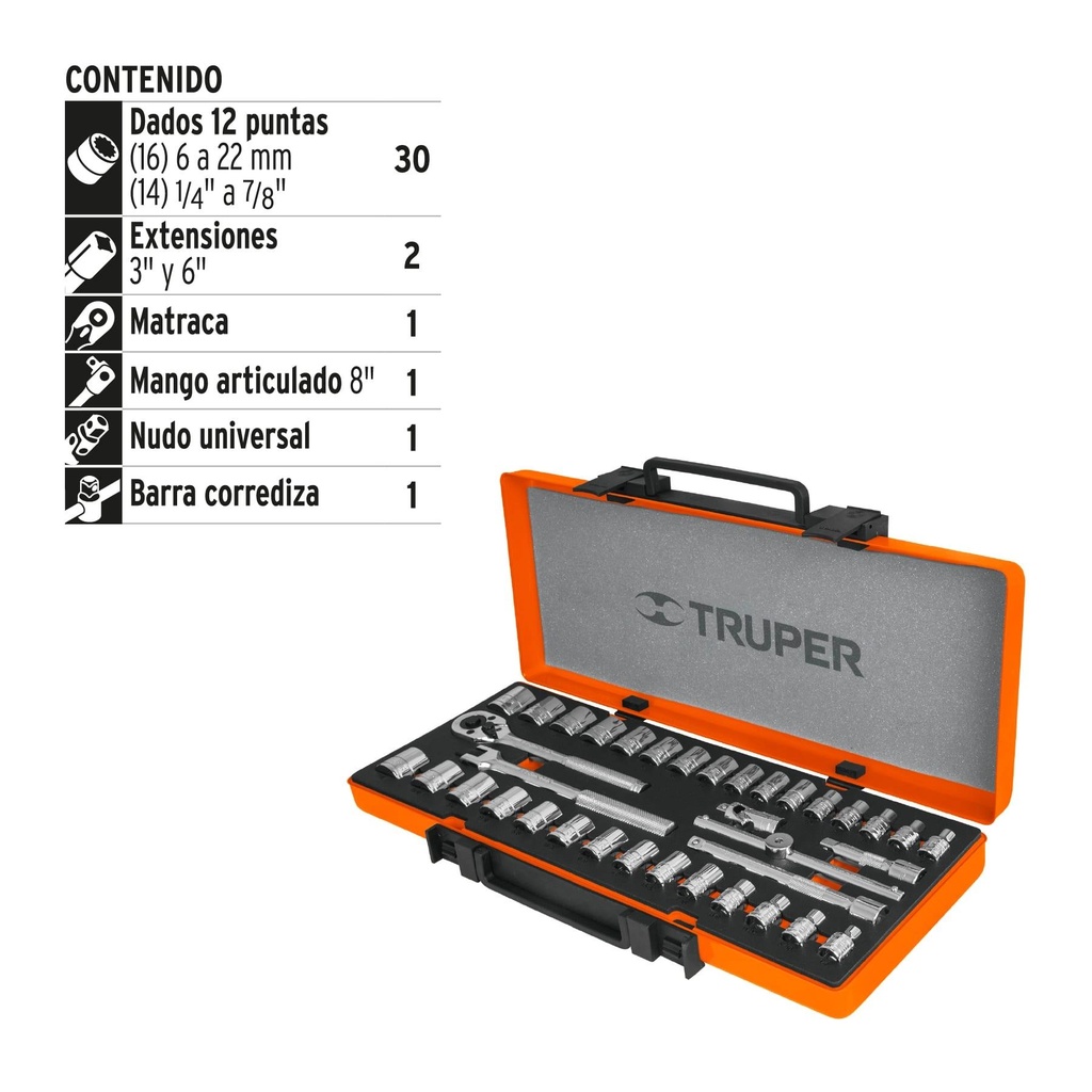 Juego de 36 herramientas cuadro 3/8' std y mm para mecánico