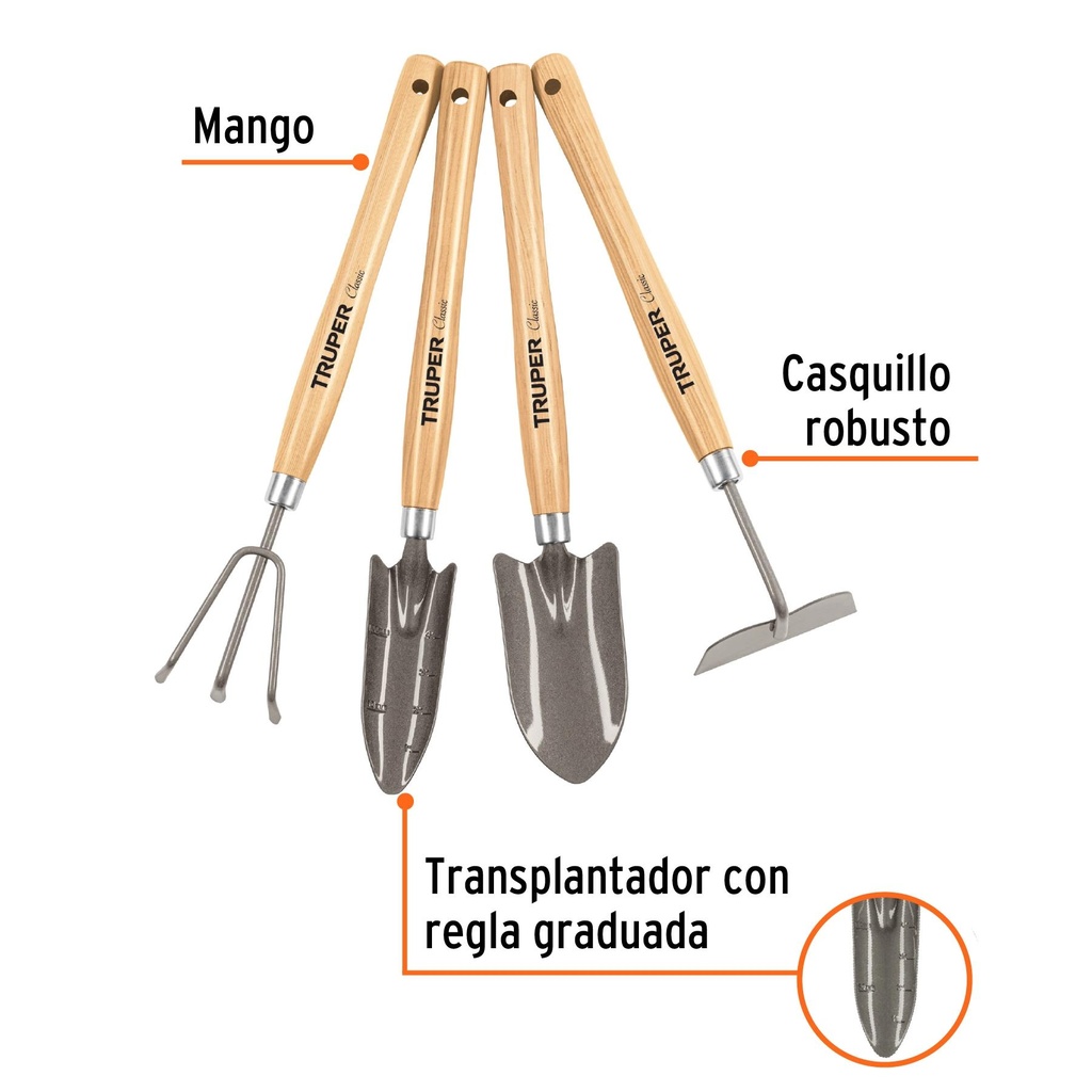 Juego de 4 herramientas de 15' para jardín, Truper