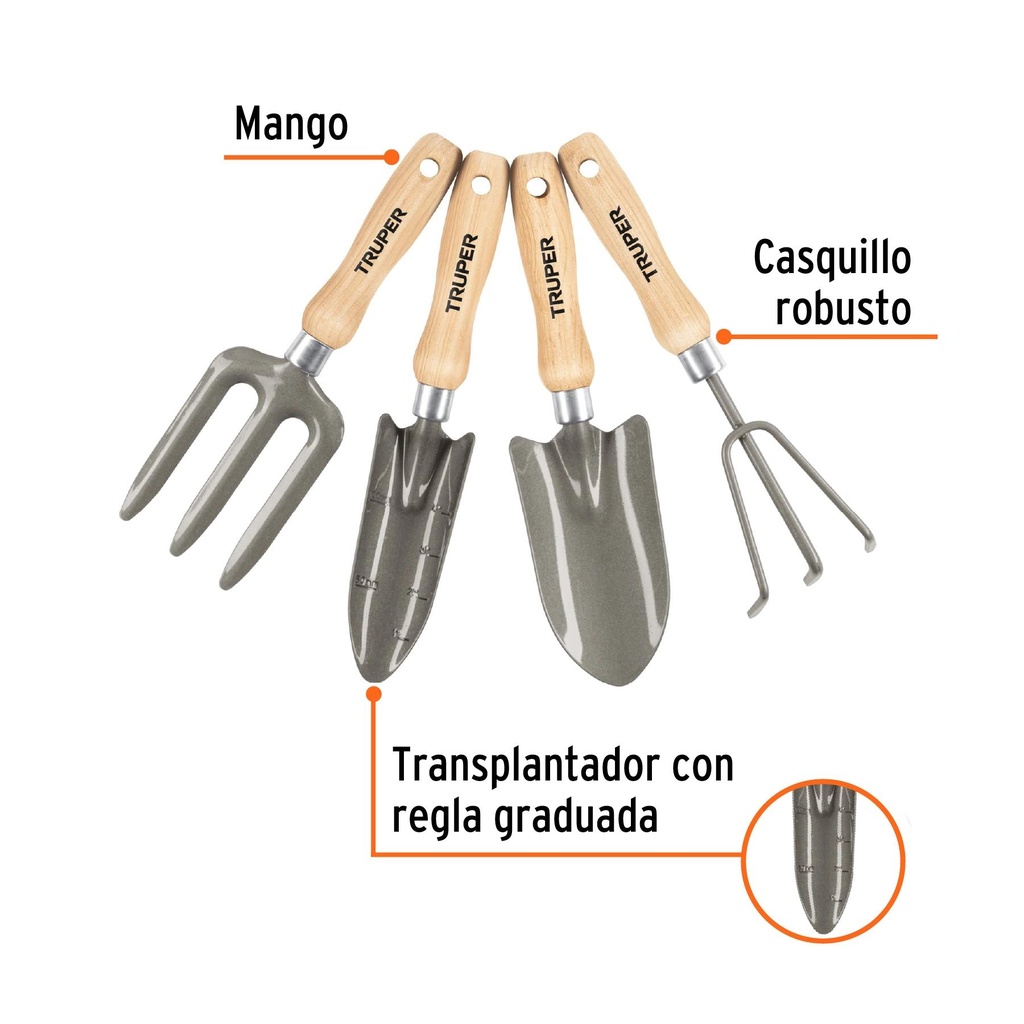 Juego de 4 herramientas de 6' para jardín, Truper