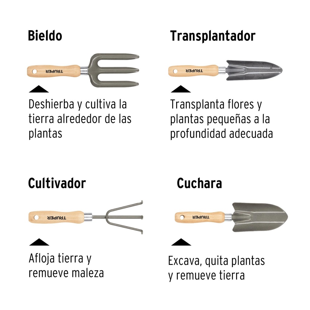 Juego de 4 herramientas de 6' para jardín, Truper