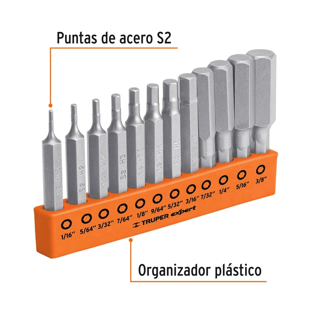 Juego de 12 puntas hexagonales std largo 2', Expert