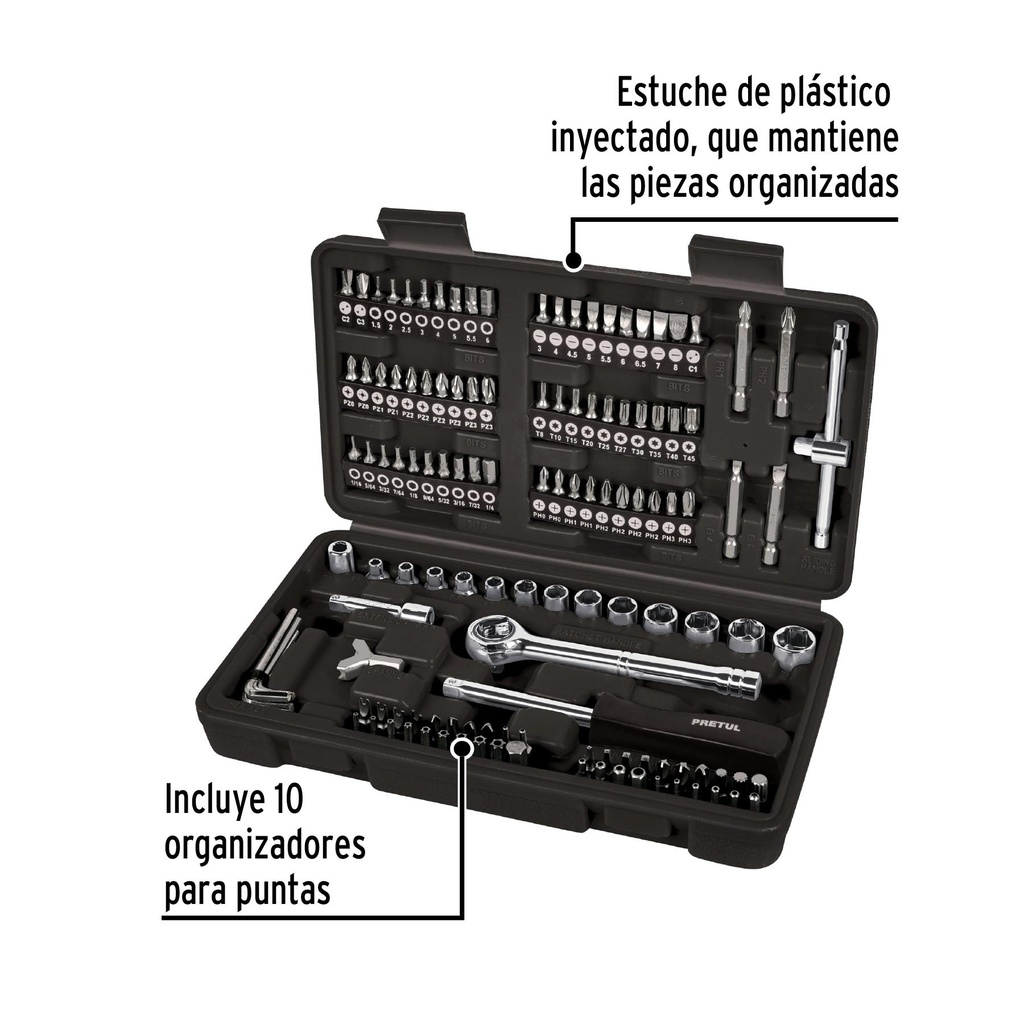 Juego de 130 herramientas 1/4' para mecánico, Pretul