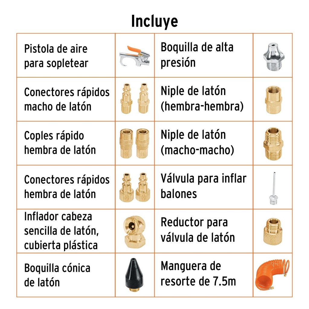 Juego de 15 piezas para compresor de aire, Truper