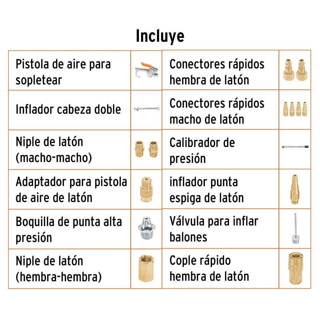 Juego de 17 piezas para compresor de aire, Truper