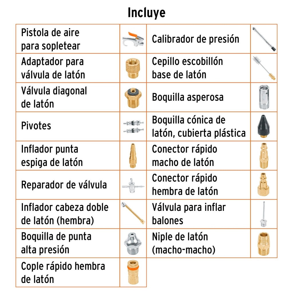 Juego de 18 piezas para compresor de aire, Truper