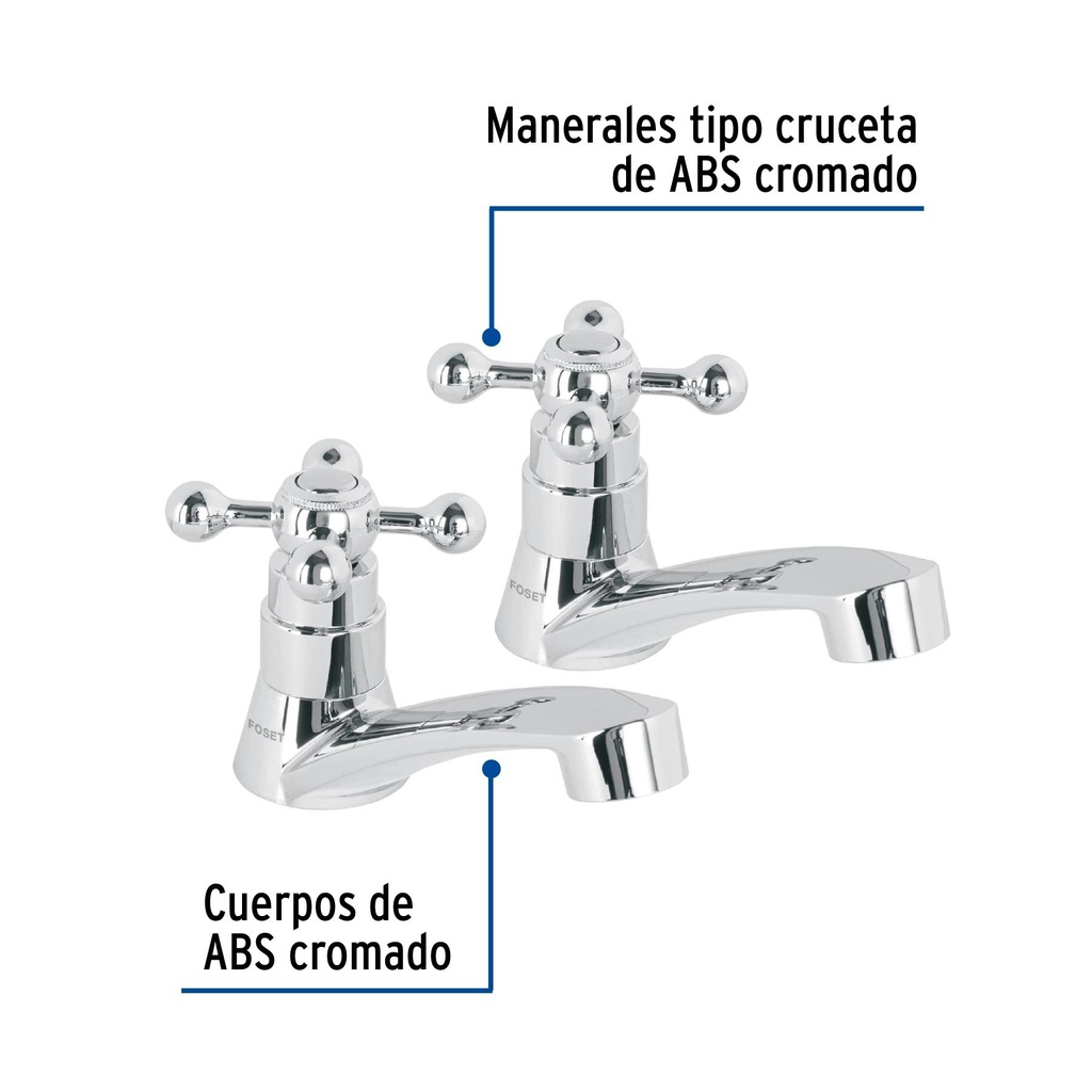 Juego 2 llaves para lavabo, ABS, manerales cruceta, Basic