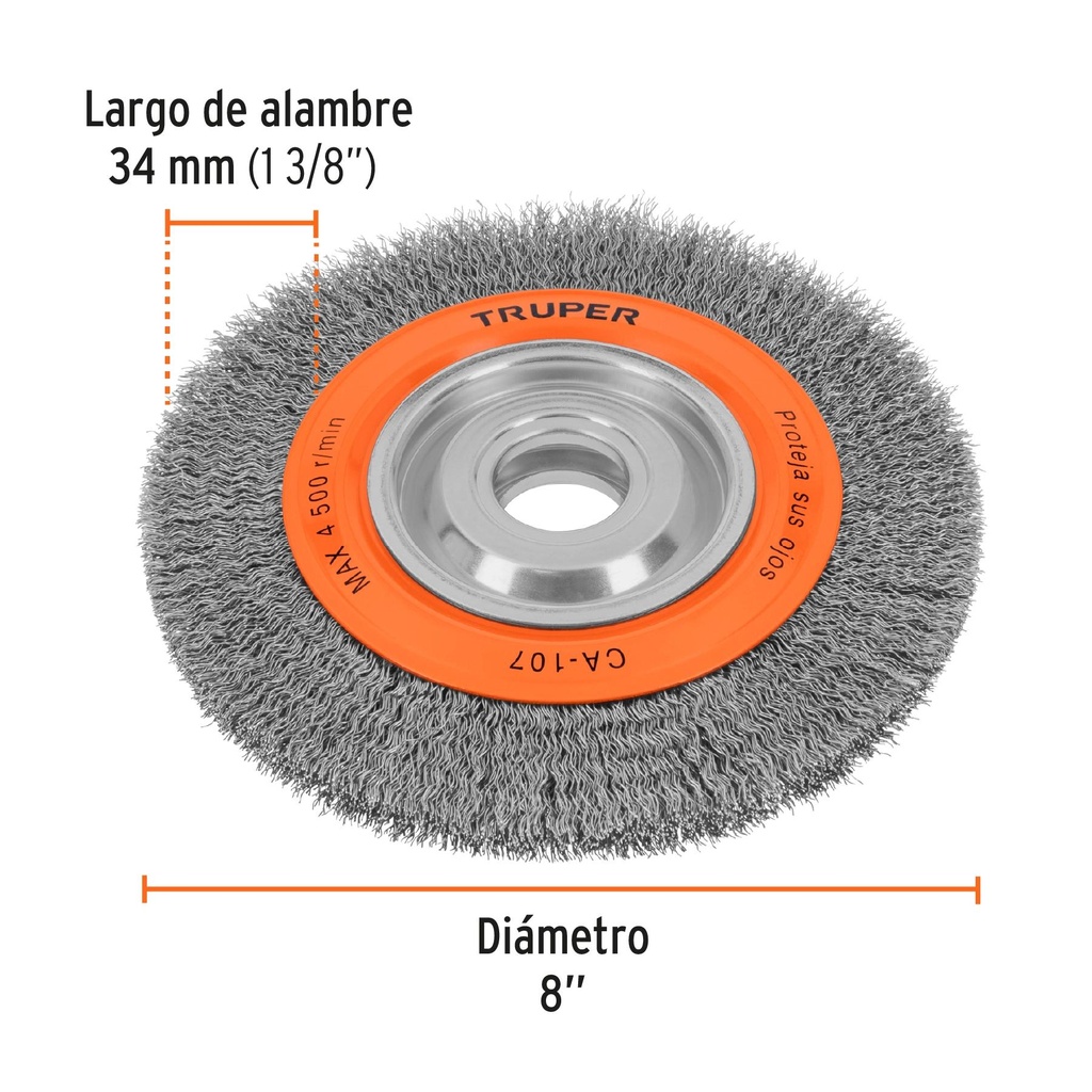 Carda alambre ondulado 8' x 3/4' para esmeril, Truper