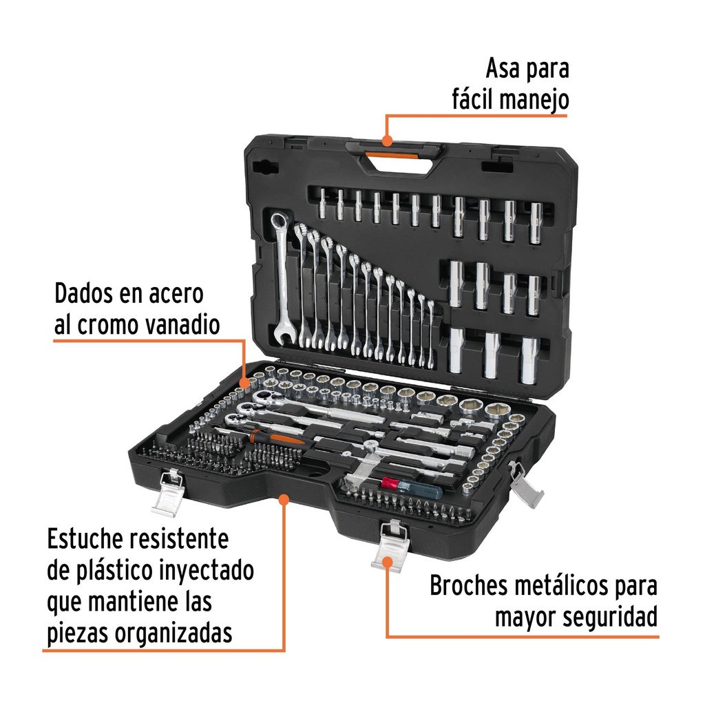 Juego 210 herramientas 1/4', 3/8' y 1/2' std y mm p/mecánico