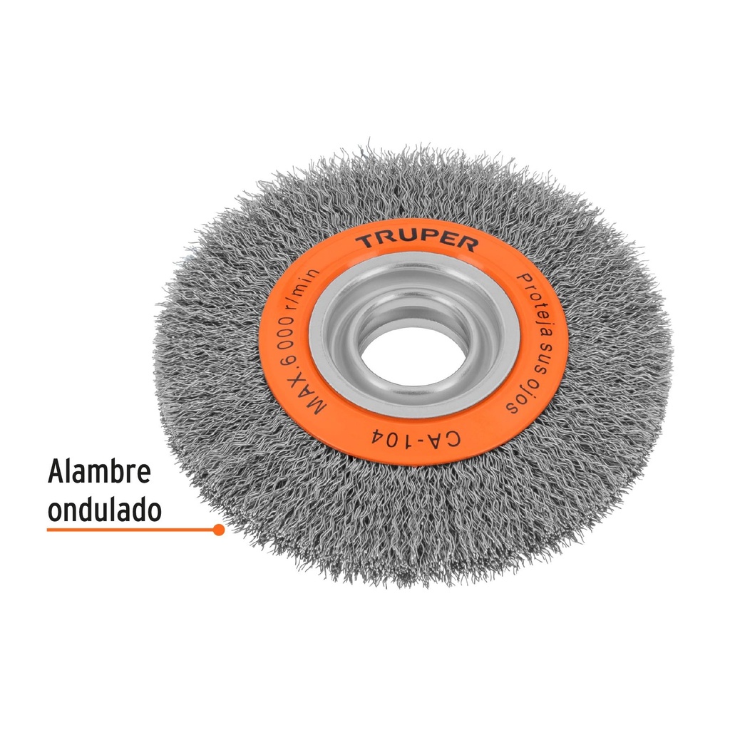 Carda alambre ondulado 6' x 3/4' para esmeril, Truper