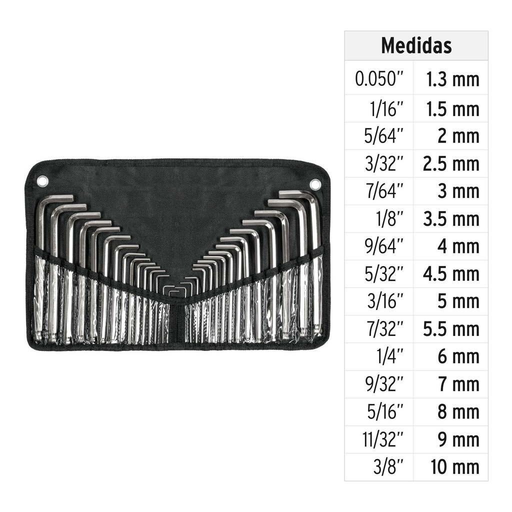 Juego 30 llaves allen largas std y mm punta bola, estuche