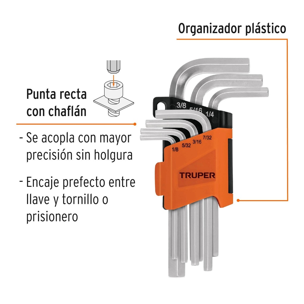 Juego 7 llaves allen std punta hexagonal con organizador