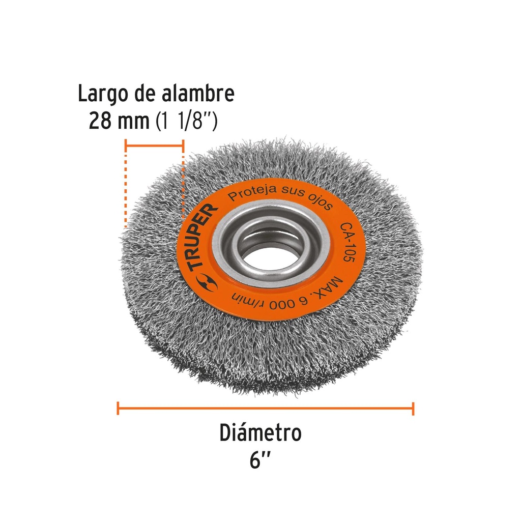 Carda alambre ondulado 6' x 13/16' para esmeril, Truper