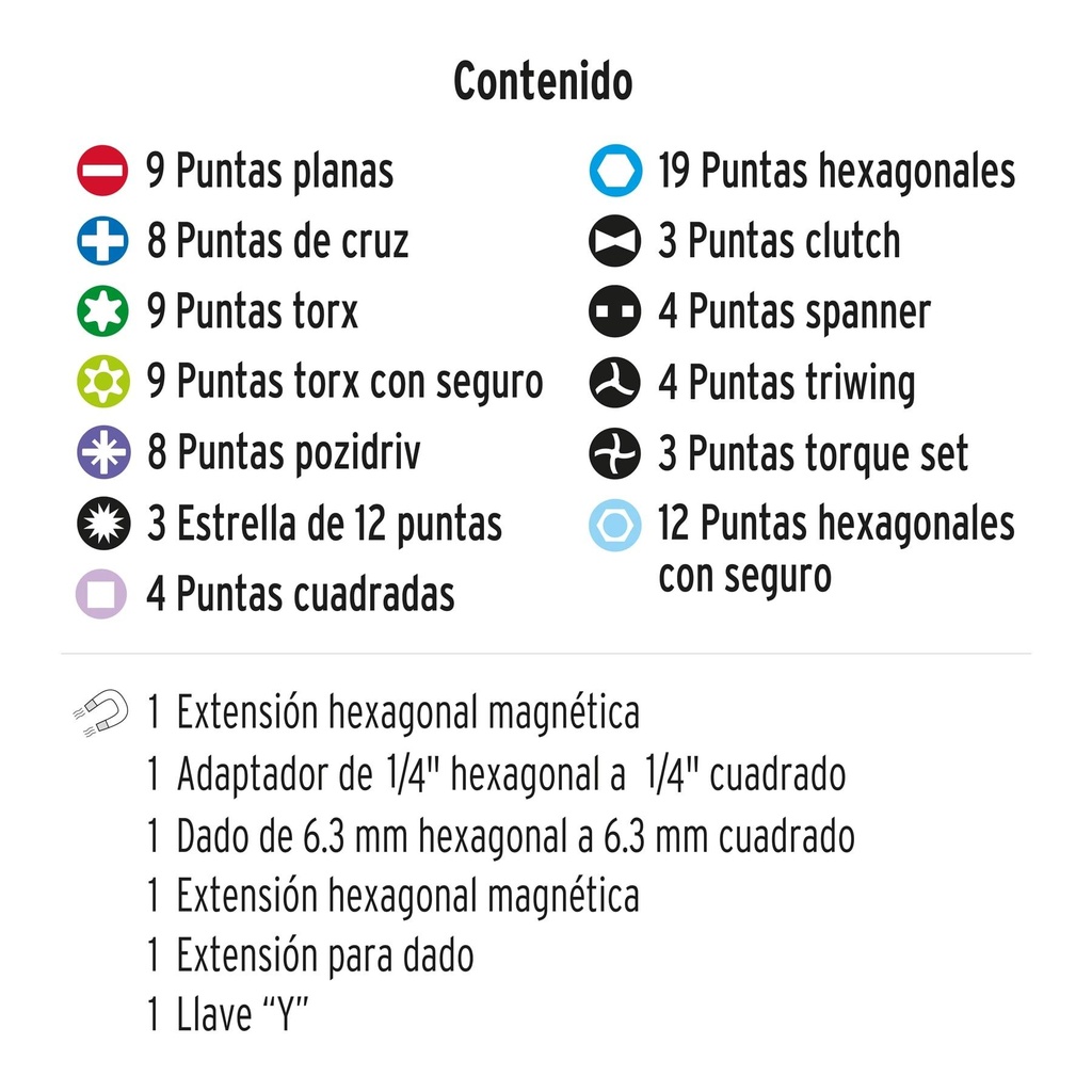 Juego de 100 puntas mixtas largo 1' en estuche plástico