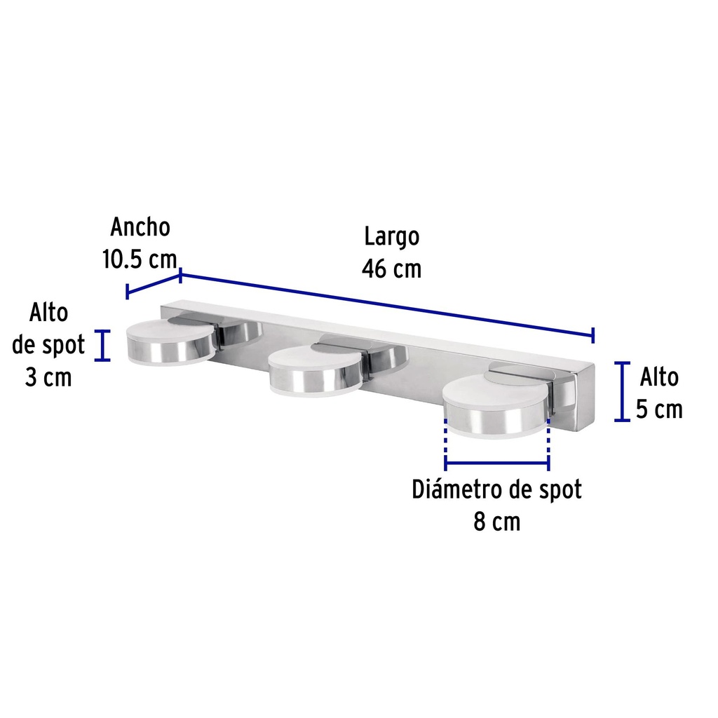 Arbotante decorativo de LED 10 W con 3 spots para baño