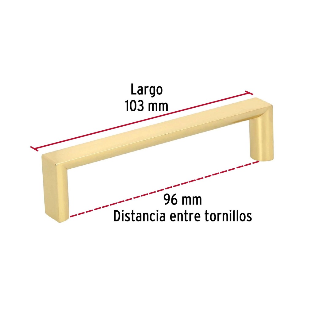 Jaladera de 96mm estilo 'Andamio' acabado latón brillante