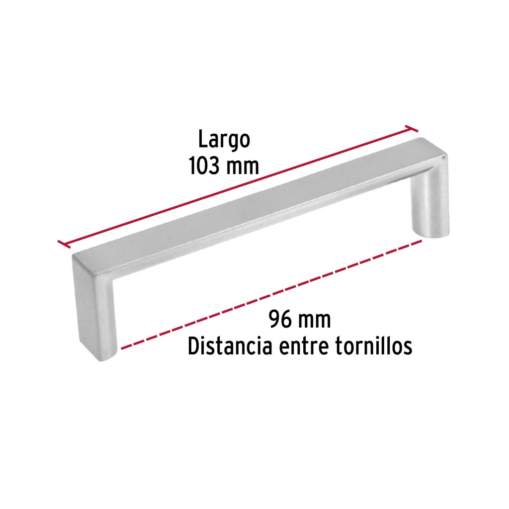 Jaladera de 96mm estilo 'Andamio' acabado níquel satinado