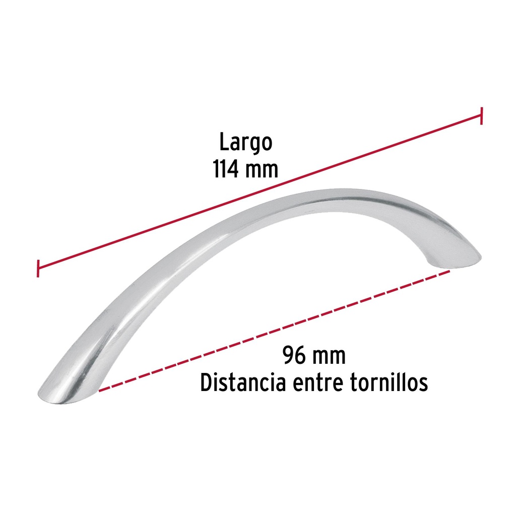 Jaladera de 96mm estilo 'Arco' acabado níquel satinado