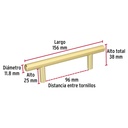 Jaladera de 96mm estilo 'Cilindro' acabado latón brillante