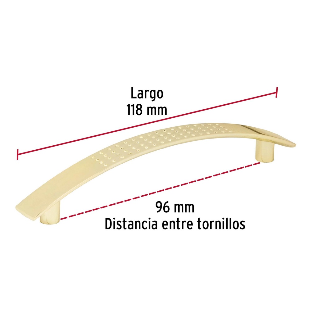 Jaladera de 96mm estilo 'Contempo' acabado latón brillante