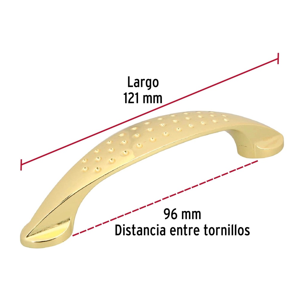 Jaladera de 96mm estilo 'Elipse' acabado latón brillante